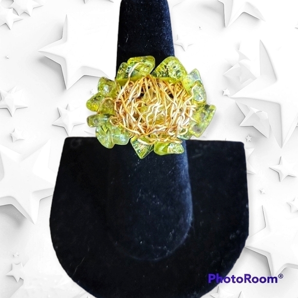 Handmade Neon Glass Beaded Wire Wrap Adjustable Grunge Ring - Picture 1 of 5